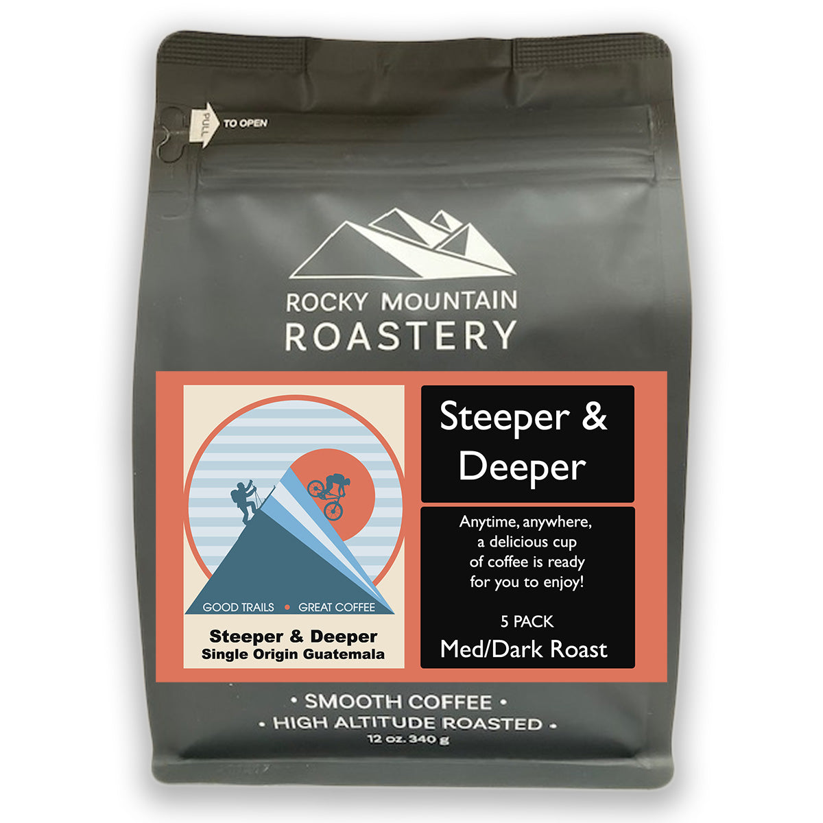 Picture of a bag of Steeper and Deeper Coffee