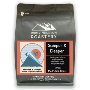 Picture of a bag of Steeper and Deeper Coffee